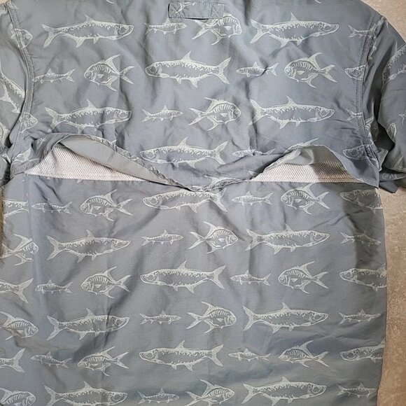L.L. Bean Men's Blue Vented Fish Shirt Button Up Short Sleeve Sz M - Picture 3 of 7